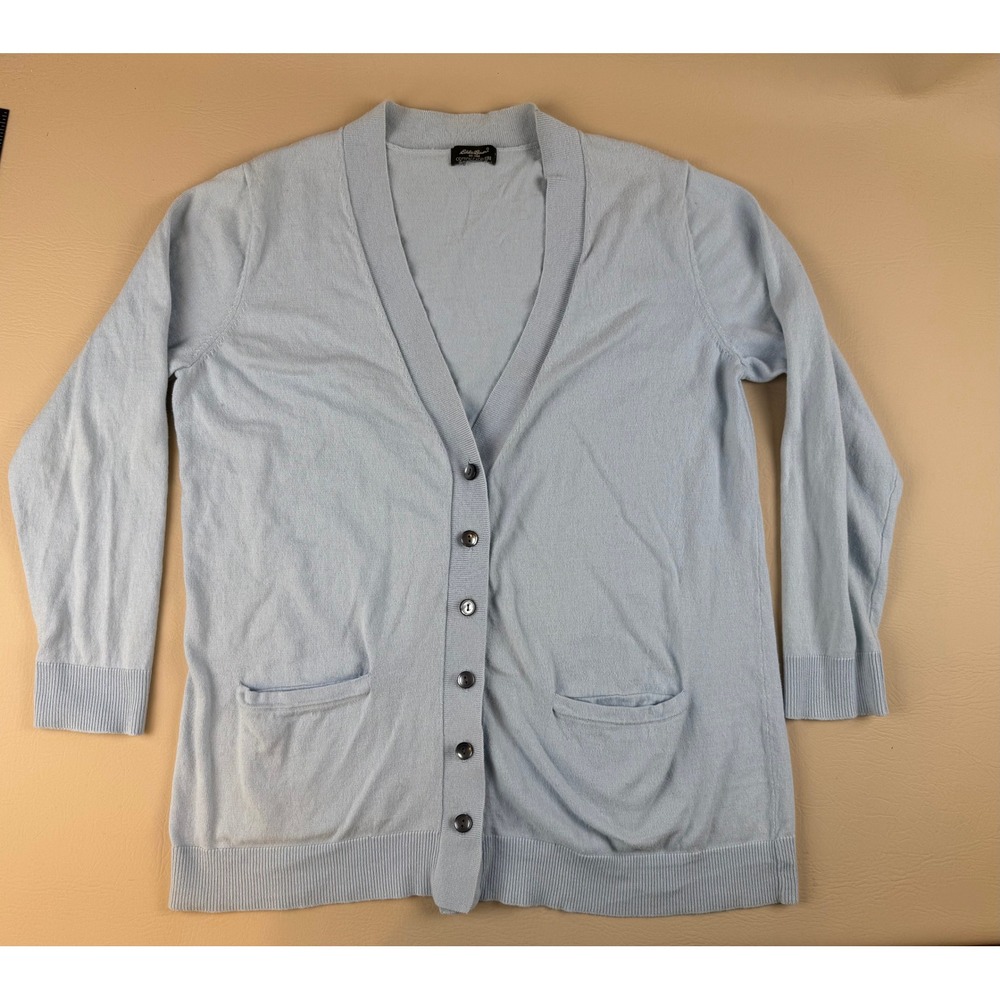 Classic Preppy Cardigan Cotton Cashmere V-Neck Pockets M Eddie Bauer